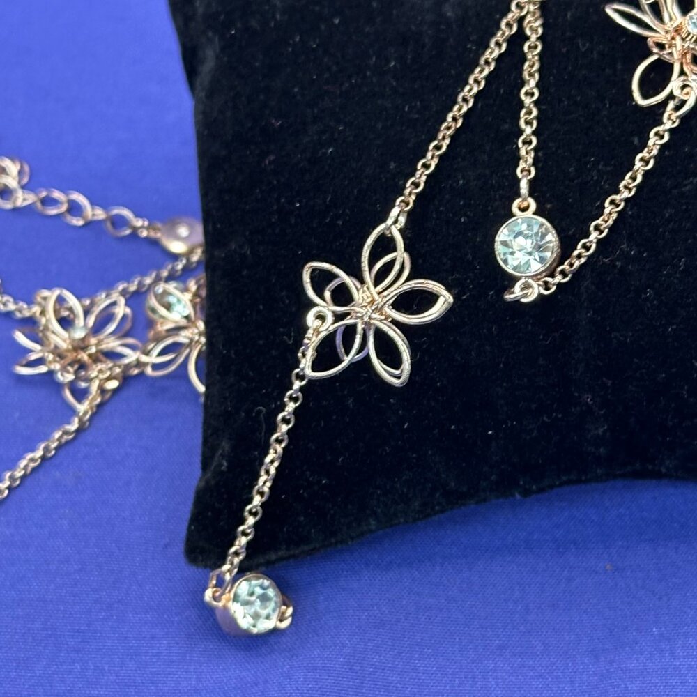 C1946 Long Gold-Tone Flower & Clear Crystal Station Necklace - Picture 11 of 15